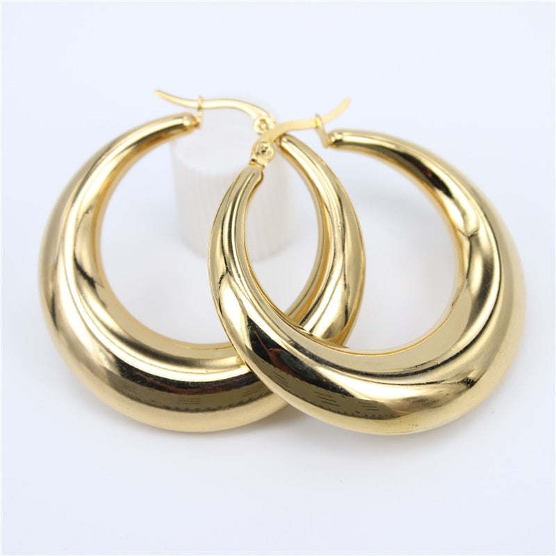 Smooth Exquisite Big Circle Hoop Earrings for Women Girl Wedding Party Stainless Steel Jewelry