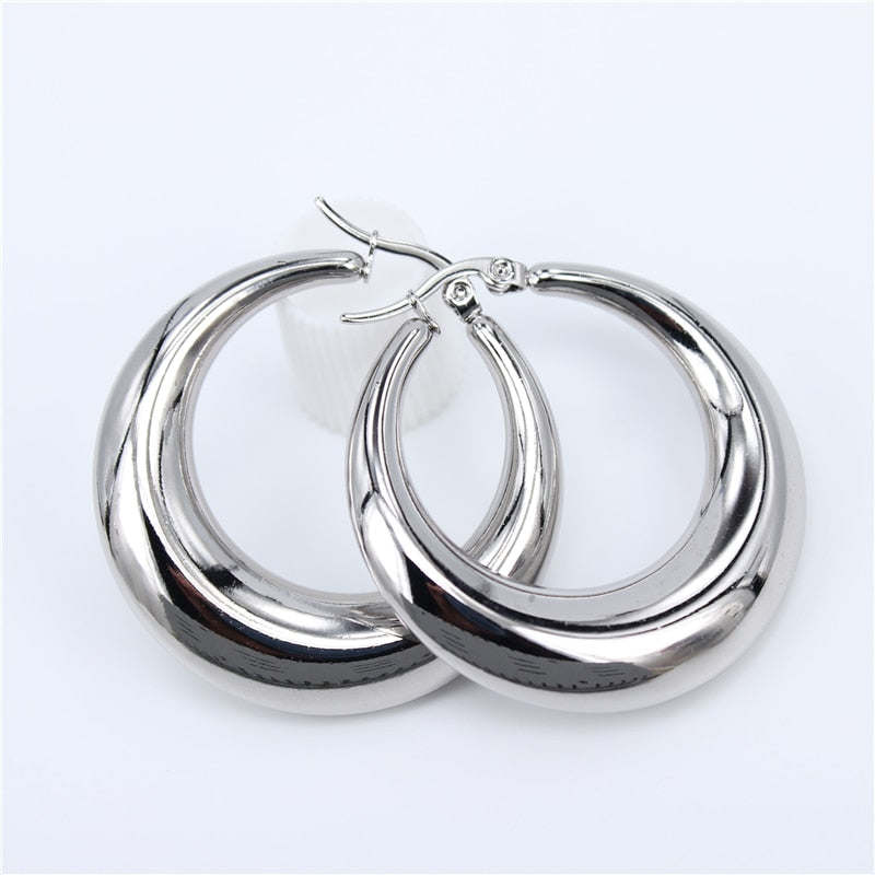 Smooth Exquisite Big Circle Hoop Earrings for Women Girl Wedding Party Stainless Steel Jewelry