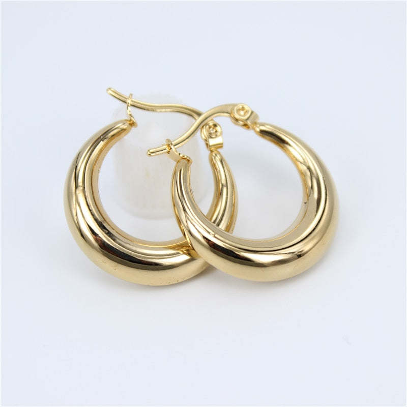 Smooth Exquisite Big Circle Hoop Earrings for Women Girl Wedding Party Stainless Steel Jewelry