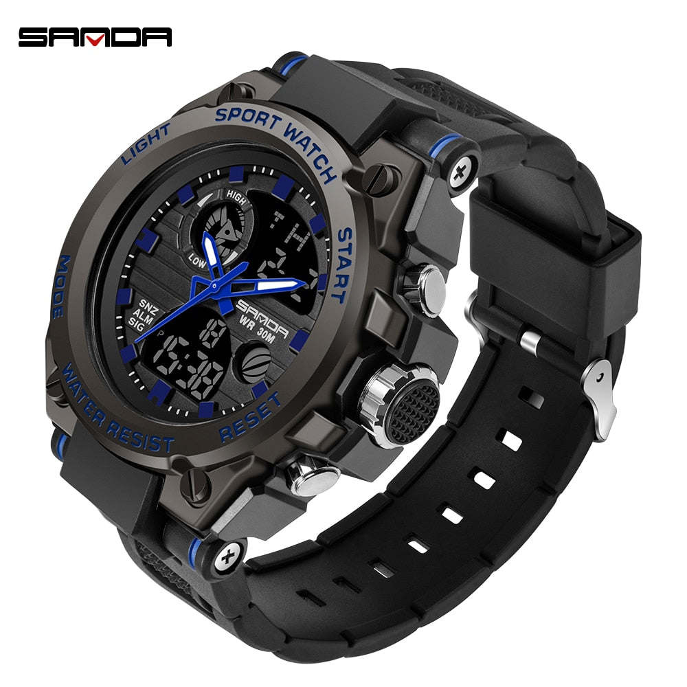 SANDA Sports Men Watches Luxury Military Quartz Electronic Watches Waterproof Digital Wristwatch