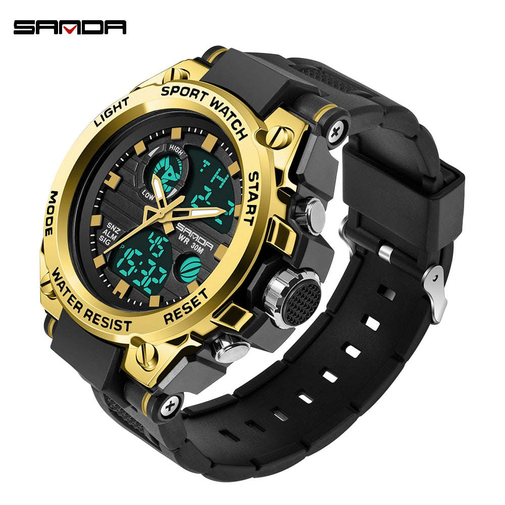 SANDA Sports Men Watches Luxury Military Quartz Electronic Watches Waterproof Digital Wristwatch