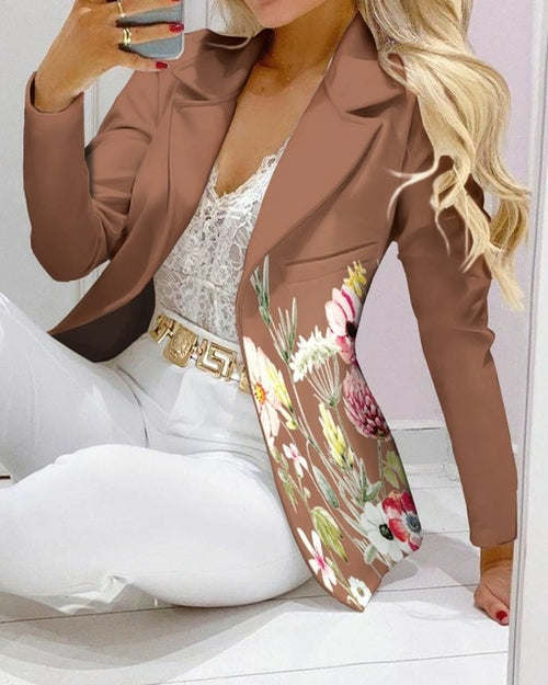 Printed Paisley Plaid Women's Set Long Sleeve Blazer Pants Suit