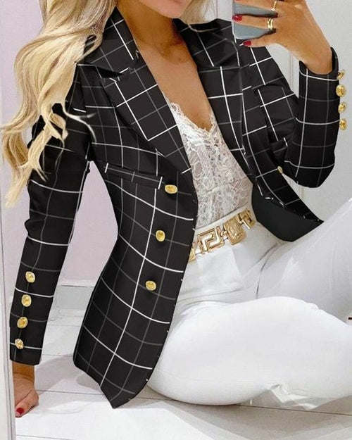 Printed Paisley Plaid Women's Set Long Sleeve Blazer Pants Suit