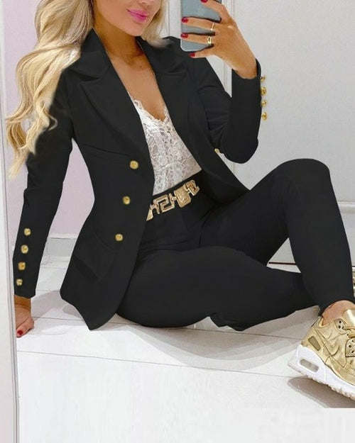 Printed Paisley Plaid Women's Set Long Sleeve Blazer Pants Suit