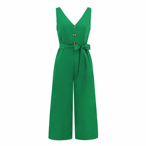 sleeveless button V-neck jumpsuit