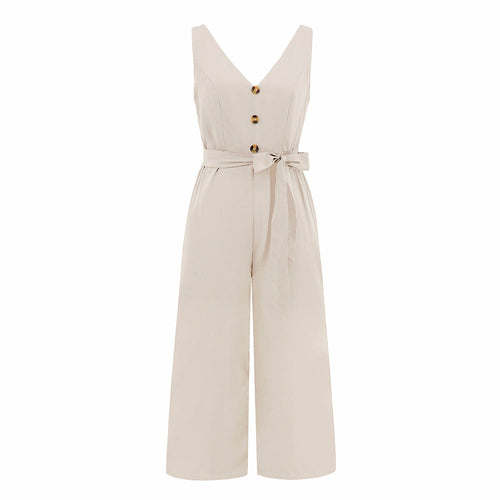 sleeveless button V-neck jumpsuit