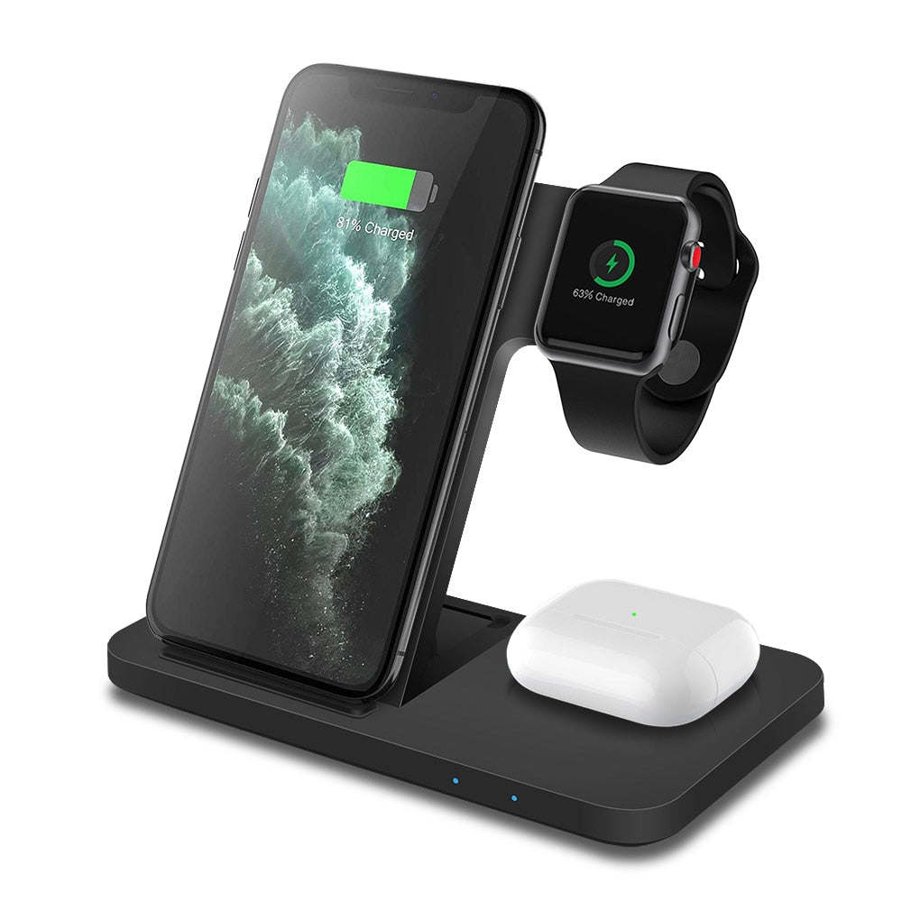 3 in 1 15W Qi Fast Wireless Charger Pad Dock Station For iPhone 14 13 12 11 Pro XS XR X 8 Apple Watch 8 7 SE 6 5 4 AirPods 3 Pro