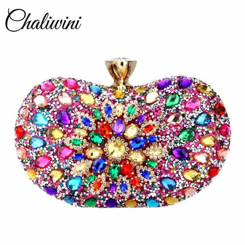 Chaliwini Evening Diamond Two Side Floral Woman Clutch Bag Multi