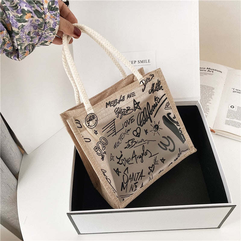 Clear Graffiti Handbag Crystal PVC Transparent Bags Women Fashion Shoulder Beach Jelly Purse Plastic Tote Trends Brand Clutch