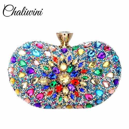 Chaliwini Evening Diamond Two Side Floral Woman Clutch Bag Multi