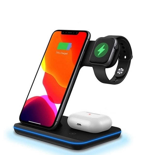 3 in 1 15W Qi Fast Wireless Charger Pad Dock Station For iPhone 14 13 12 11 Pro XS XR X 8 Apple Watch 8 7 SE 6 5 4 AirPods 3 Pro