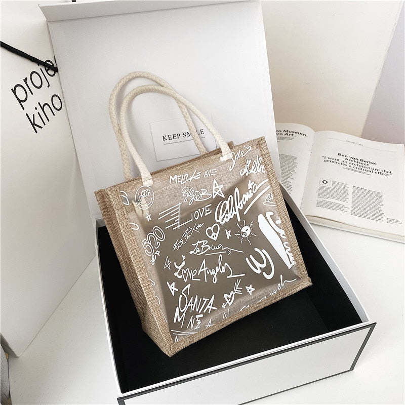 Clear Graffiti Handbag Crystal PVC Transparent Bags Women Fashion Shoulder Beach Jelly Purse Plastic Tote Trends Brand Clutch