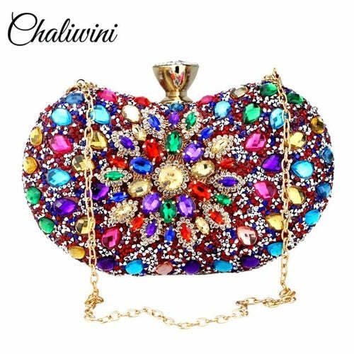 Chaliwini Evening Diamond Two Side Floral Woman Clutch Bag Multi