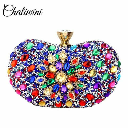 Chaliwini Evening Diamond Two Side Floral Woman Clutch Bag Multi