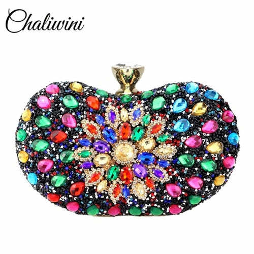 Chaliwini Evening Diamond Two Side Floral Woman Clutch Bag Multi