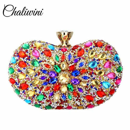 Chaliwini Evening Diamond Two Side Floral Woman Clutch Bag Multi