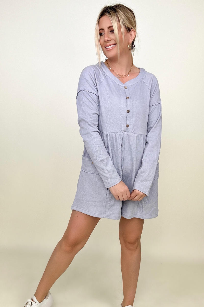 Comfy Knit Button-Down Long Sleeve Romper