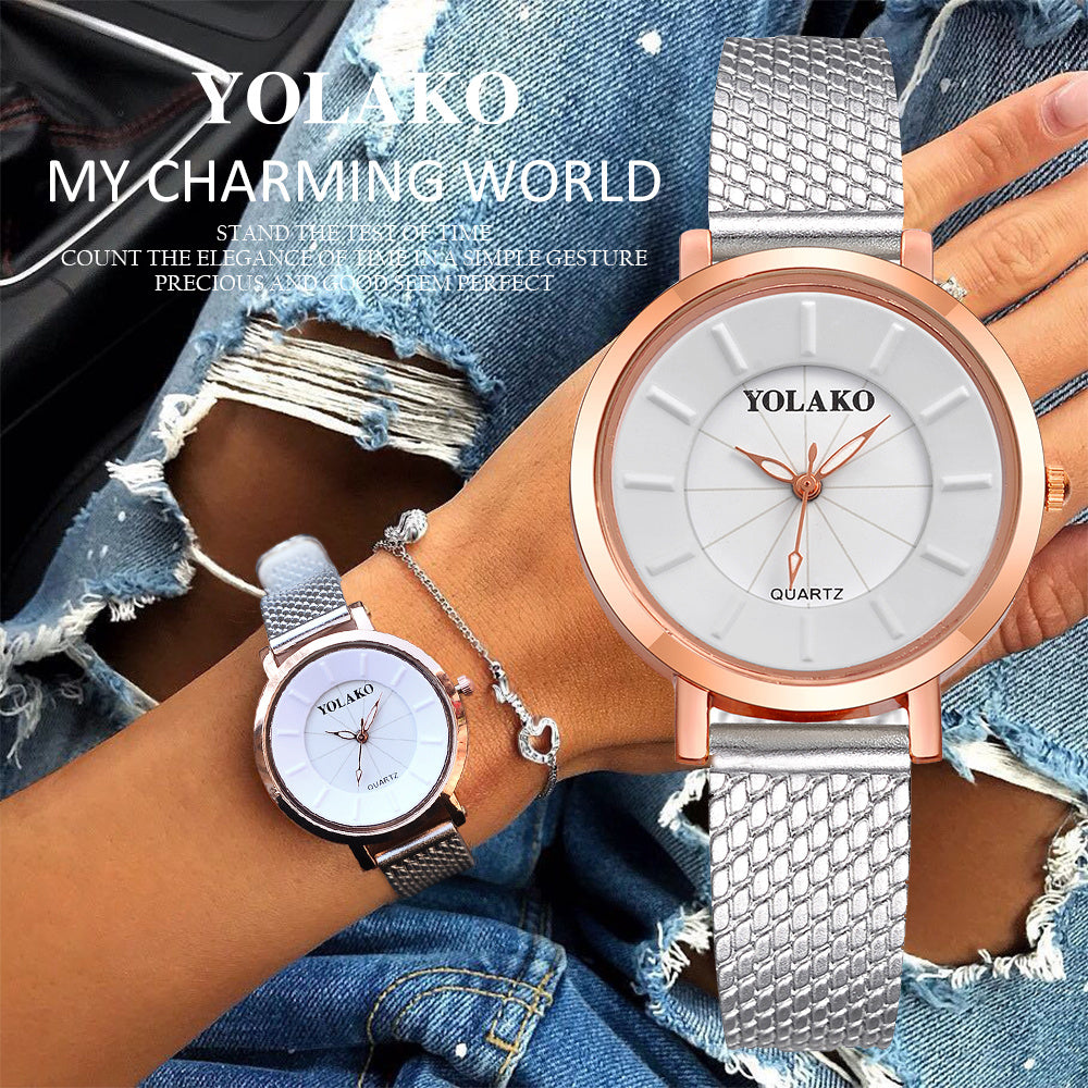 YOLAKO Leather Quartz Watches Relogio Feminino Fashion Women's Watch Rose Gold Simple Dial Watch Luxury Mujer Wristwatch Saati