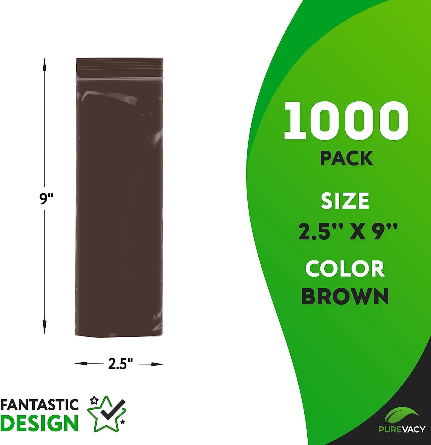 Amber Zip Bags 2.5 x 9, Brown Poly Zip Bags for Storage 1000 Pack, Polyethylene Plastic Bags Resealable 3 Mil, Water-Resistant Poly Zipper Bags, Plast