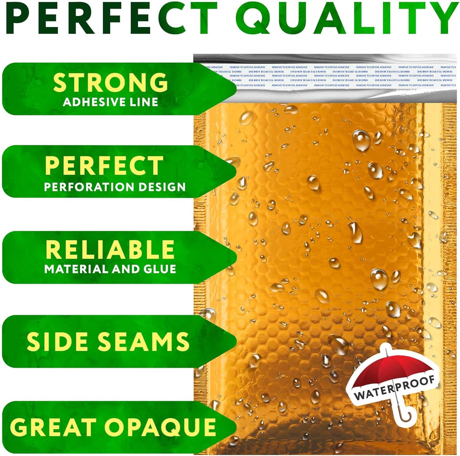 Gold Bubble Mailers 9.5 x 13.5 Inch, Metallic Padded Envelopes Pack of 25 Mailing Envelopes Padded, Self-Seal Bubble Envelopes, Padded Shipping Envelo