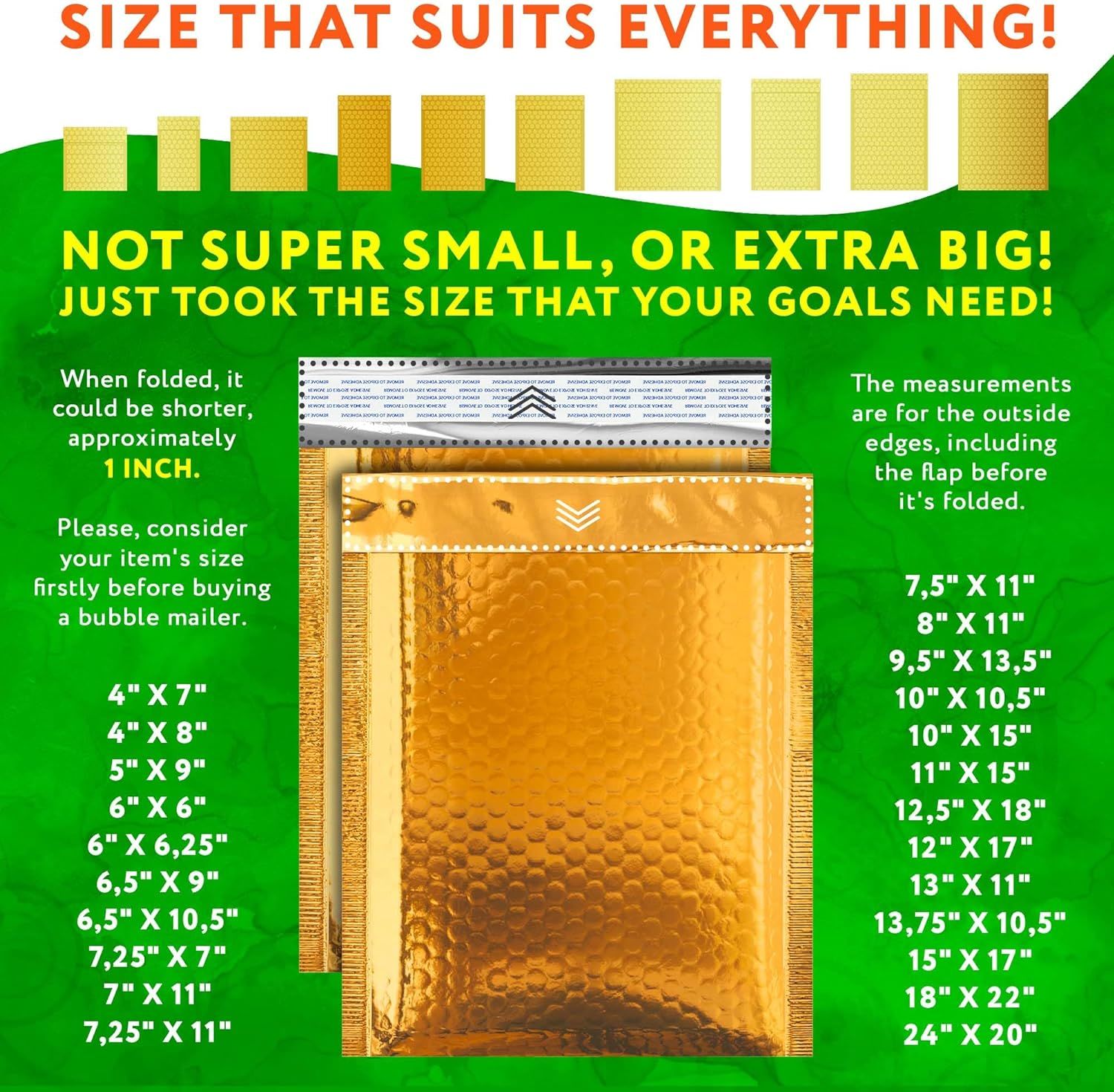 Gold Bubble Mailers 9.5 x 13.5 Inch, Metallic Padded Envelopes Pack of 25 Mailing Envelopes Padded, Self-Seal Bubble Envelopes, Padded Shipping Envelo