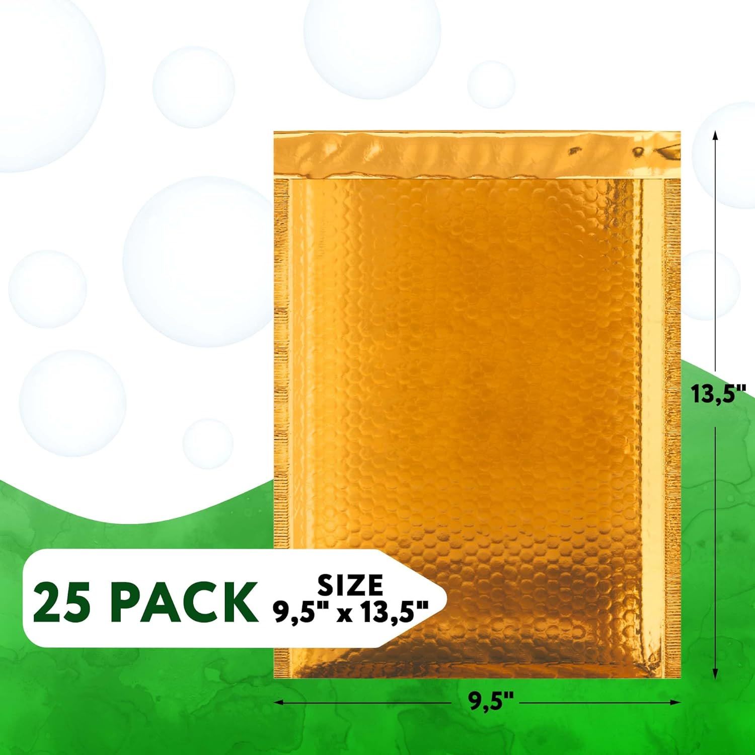 Gold Bubble Mailers 9.5 x 13.5 Inch, Metallic Padded Envelopes Pack of 25 Mailing Envelopes Padded, Self-Seal Bubble Envelopes, Padded Shipping Envelo