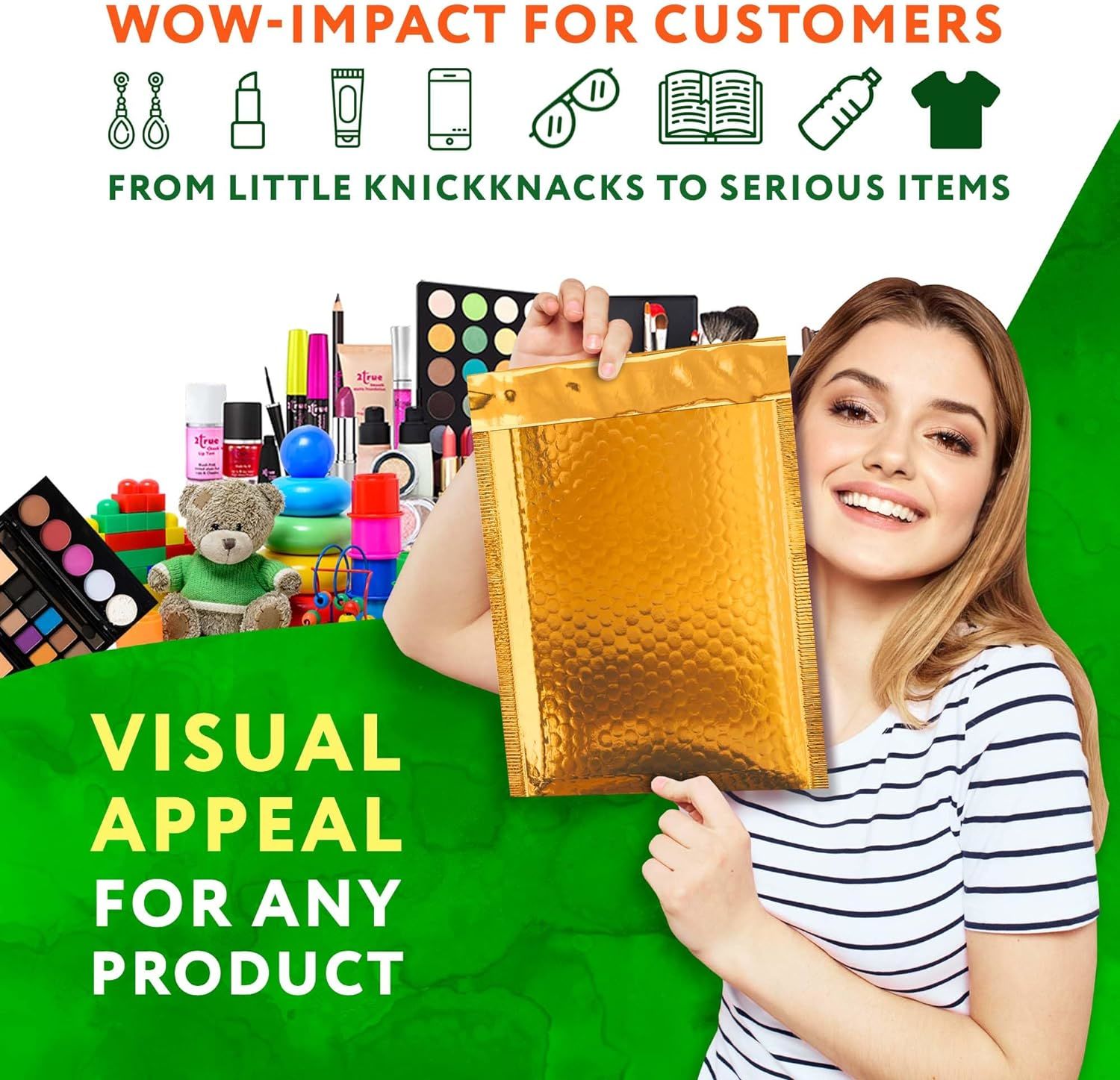 Gold Bubble Mailers 9.5 x 13.5 Inch, Metallic Padded Envelopes Pack of 25 Mailing Envelopes Padded, Self-Seal Bubble Envelopes, Padded Shipping Envelo