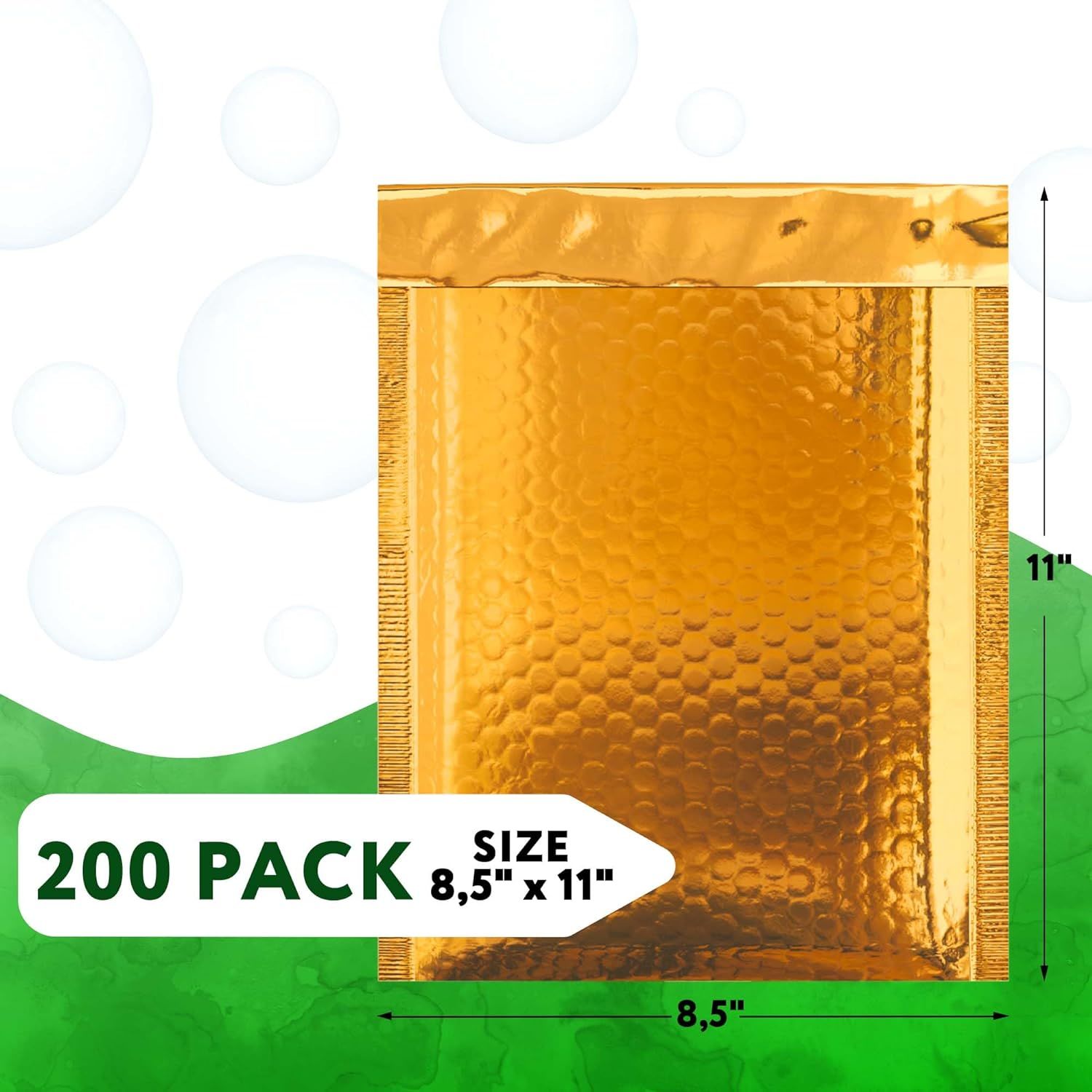 Gold Bubble Mailers 8.5x11, Metallic Padded Envelopes Pack of 200 Cushioned Mailing Envelopes Padded, Self-Seal Bubble Envelopes, Padded Shipping Enve