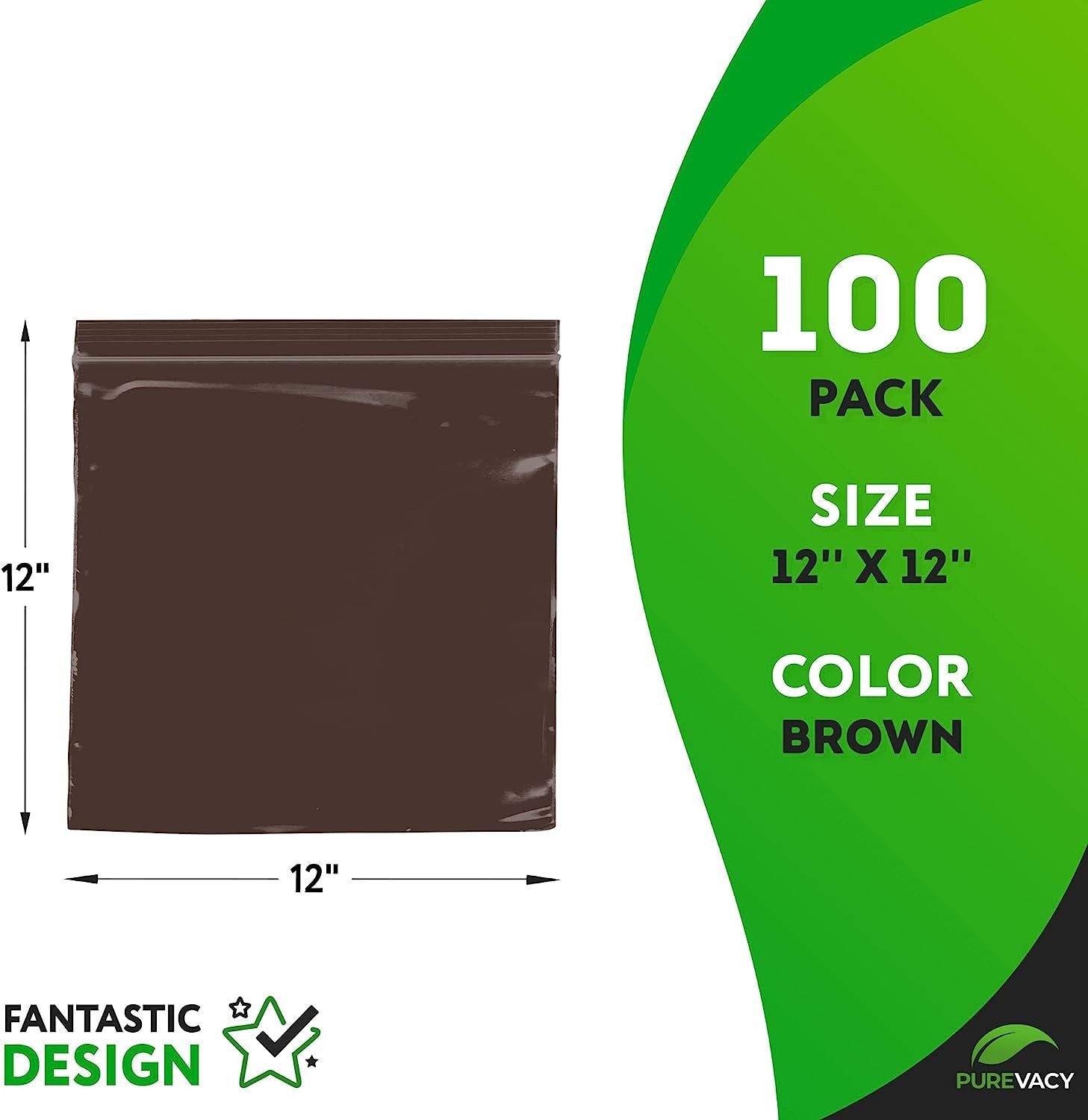 Amber Zip Bags 12 x 12, Brown Poly Zip Bags for Storage 100 Pack, Polyethylene Plastic Bags Resealable 3 Mil, Water-Resistant Poly Zipper Bags, Plasti