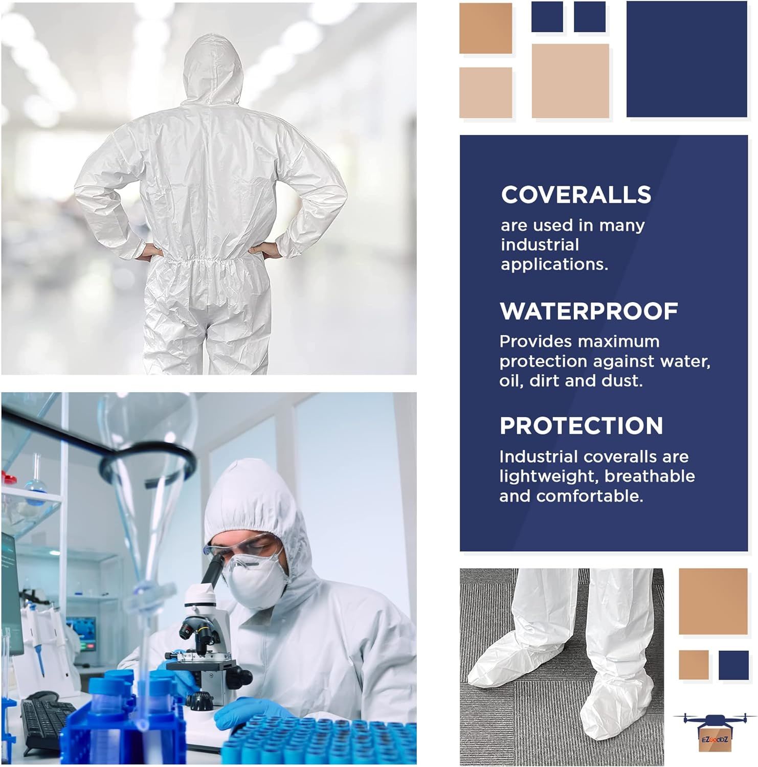 Disposable Coveralls with Hood, Boots Medium, Pack of 50 White Paint Coveralls Disposable, SF PP 60 GSM Waterproof Hazmat Suits Disposable, Elastic Wr