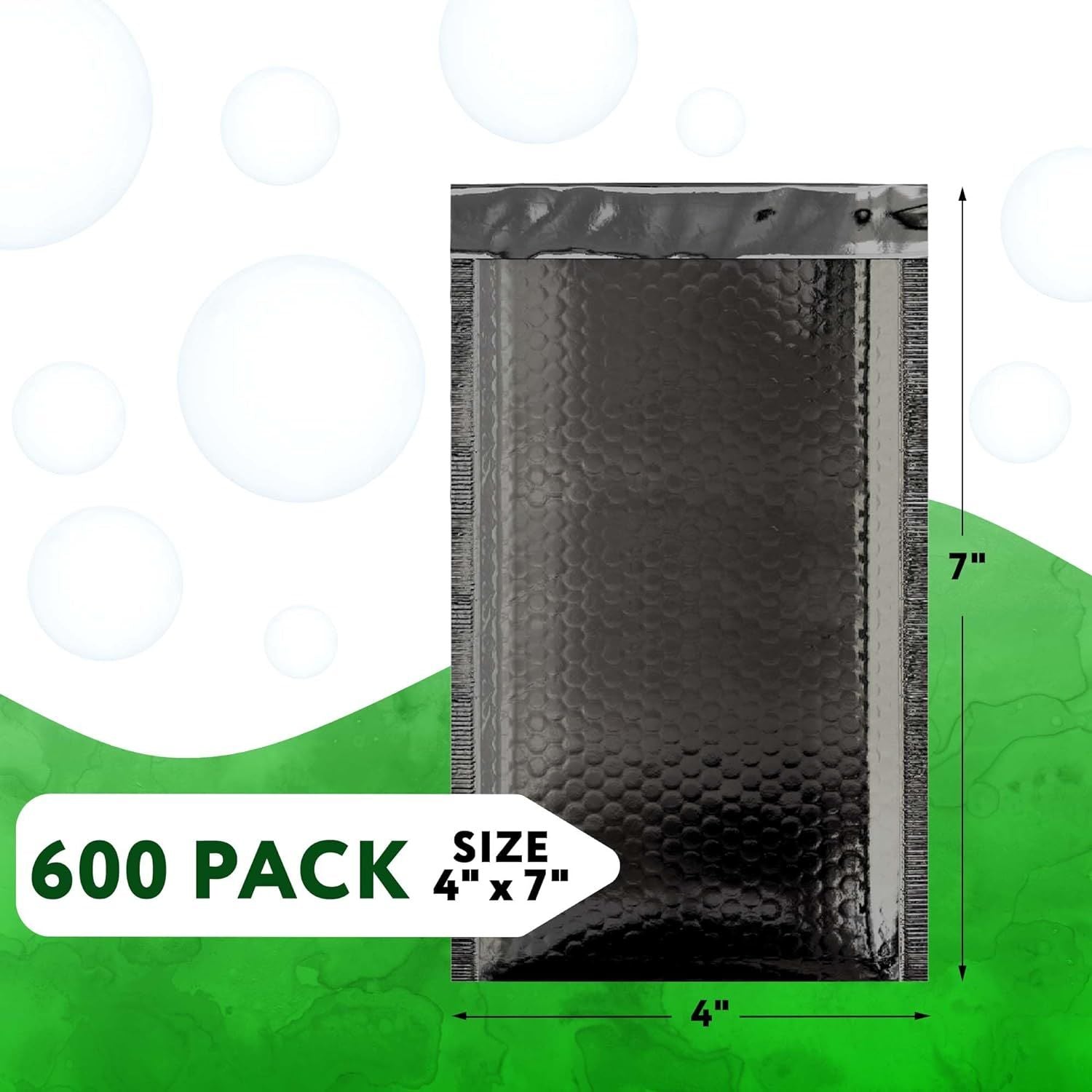 Black Bubble Mailers 4x7, Metallic Padded Envelopes Pack of 600 Cushioned Mailing Envelopes Padded, Self-Seal Bubble Envelopes, Padded Shipping Envelo