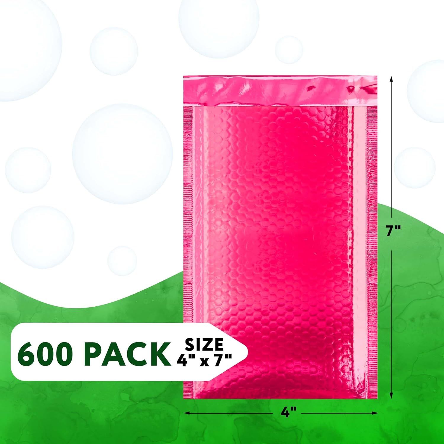Pink Bubble Mailers 4x7, Metallic Padded Envelopes Pack of 600 Cushioned Mailing Envelopes Padded, Self-Seal Bubble Envelopes, Padded Shipping Envelop