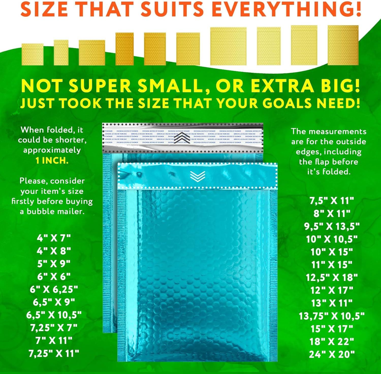 Teal Metallic Bubble Mailers, 5 x 9 Inches. Pack of 250 Bright Metallic Bubble Envelope. Self-Seal Foil Shipping Envelopes. Waterproof Poly Mailers Me