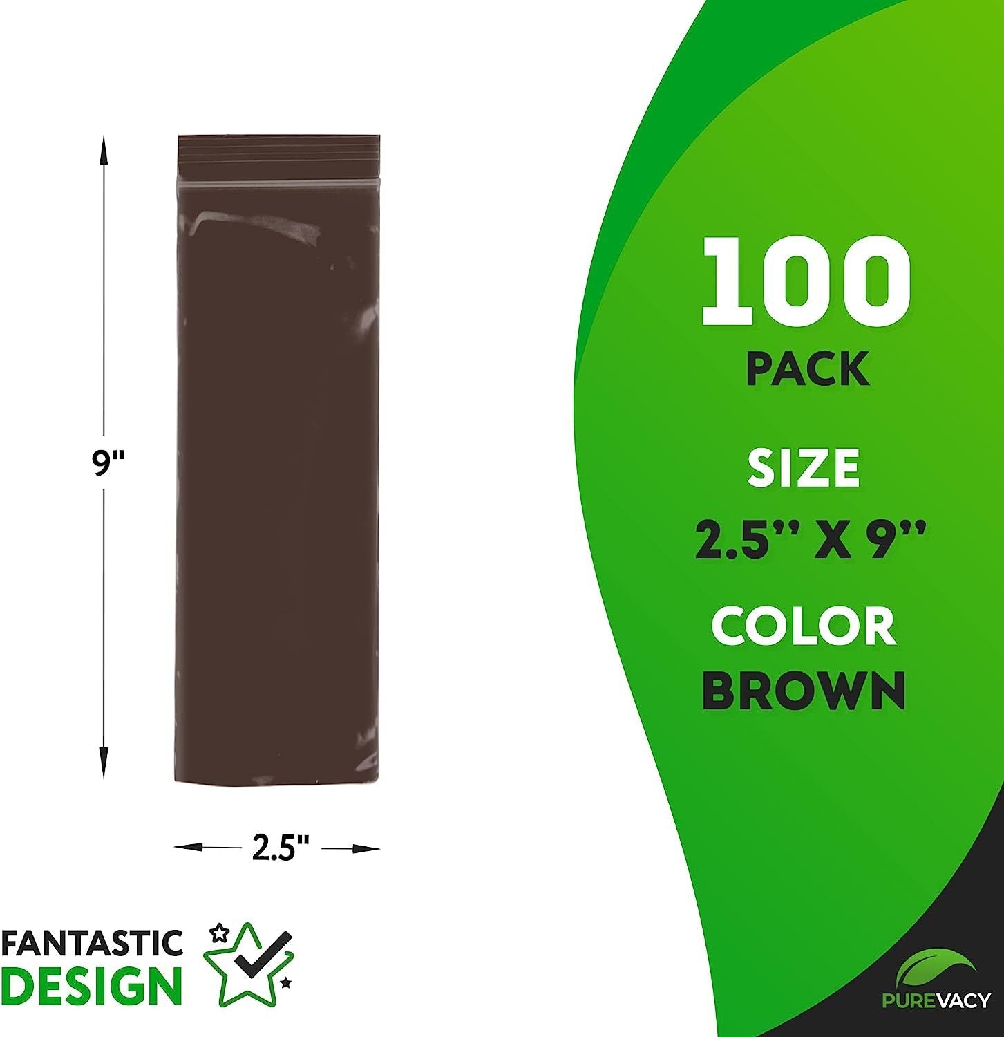 Amber Zip Bags 2.5 x 9, Brown Poly Zip Bags for Storage 100 Pack, Polyethylene Plastic Bags Resealable 3 Mil, Water-Resistant Poly Zipper Bags, Plasti