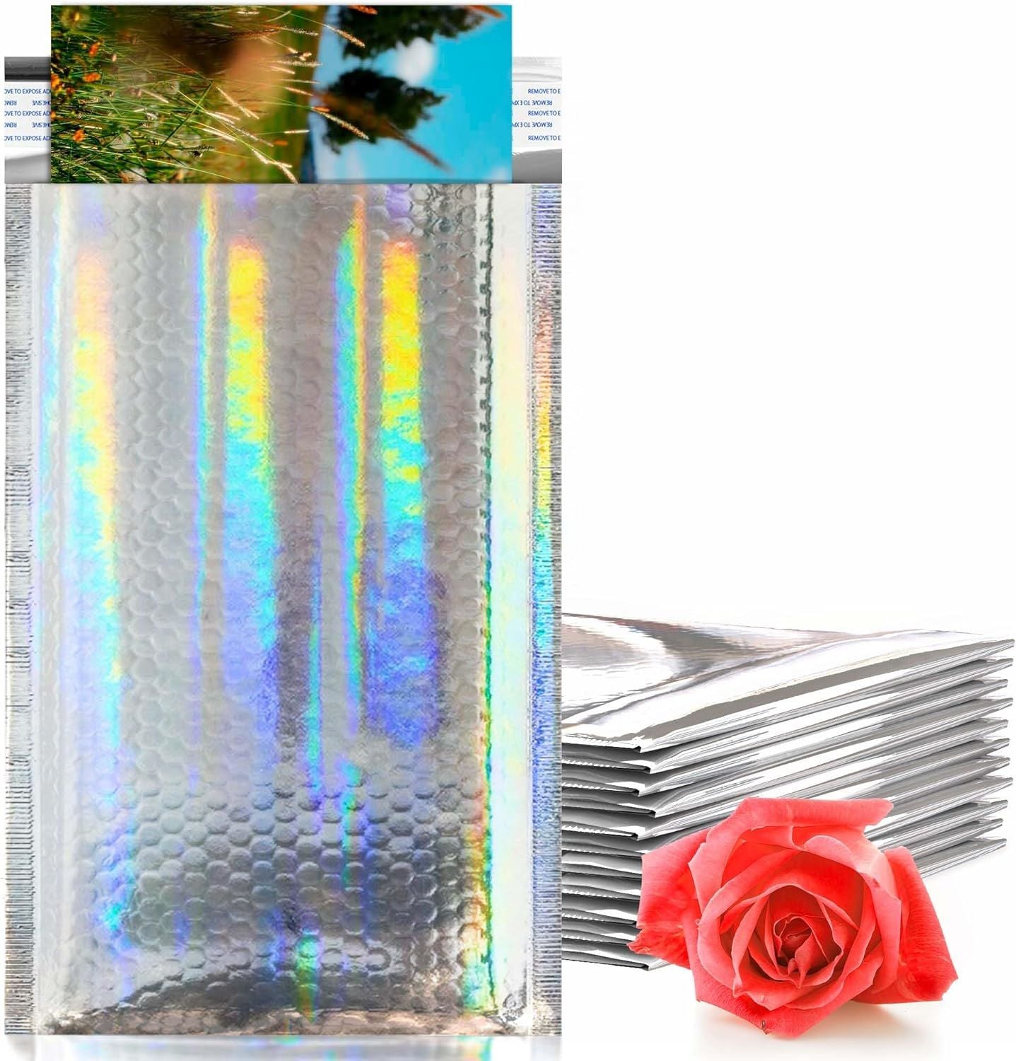 Holographic Bubble Mailers 5x9, Padded Envelopes Pack of 100 Cushioned Mailing Envelopes Padded, Self-Seal Bubble Envelopes, Padded Shipping Envelopes