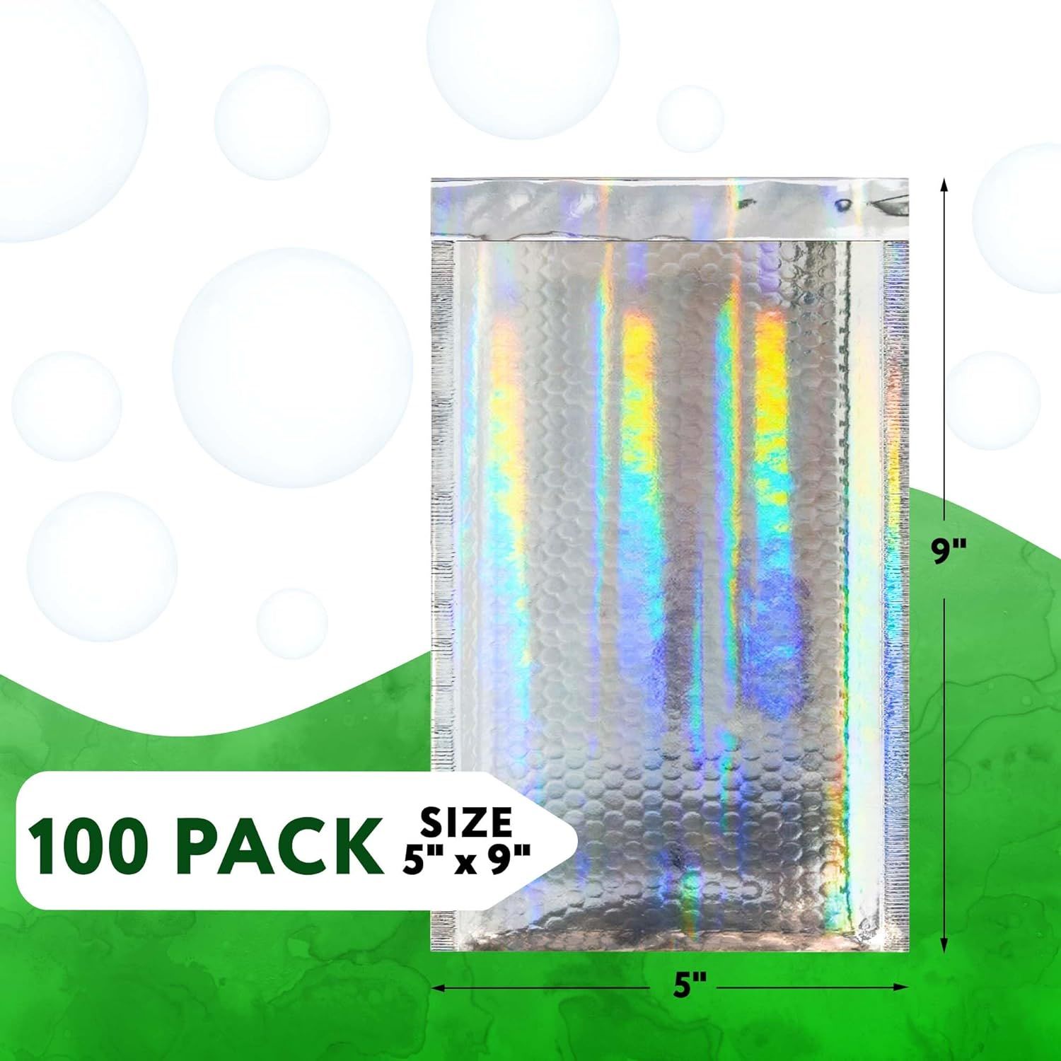 Holographic Bubble Mailers 5x9, Padded Envelopes Pack of 100 Cushioned Mailing Envelopes Padded, Self-Seal Bubble Envelopes, Padded Shipping Envelopes