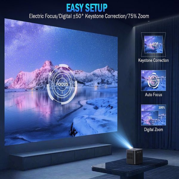 5G WiFi Mini Bluetooth Projector 4K Support, 300 ANSI HD 1080P Portable Video Projector, Electric Focus ±40° Vertical Keystone|Zoom|Timer, DBPOWER Sma