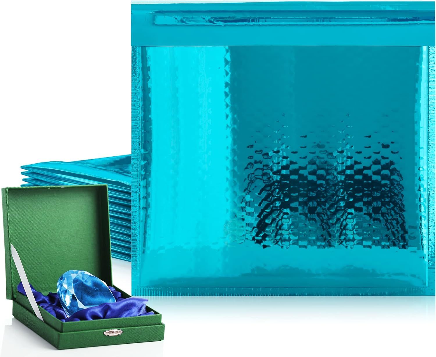 Teal Metallic Bubble Mailers 7.25" x 7", Pack of 25 Opaque Mail Bubble Envelopes with Sturdy Adhesive Line, Reliable Padded Shipping Envelopes, Waterp