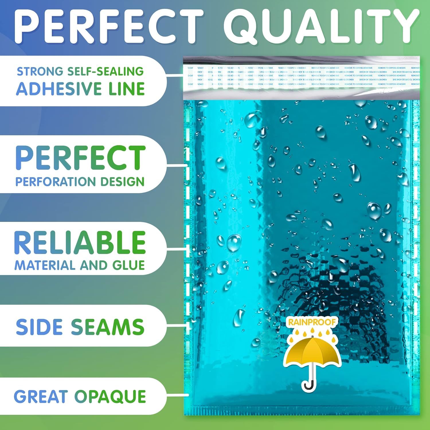 Teal Metallic Bubble Mailers 7.25" x 7", Pack of 25 Opaque Mail Bubble Envelopes with Sturdy Adhesive Line, Reliable Padded Shipping Envelopes, Waterp