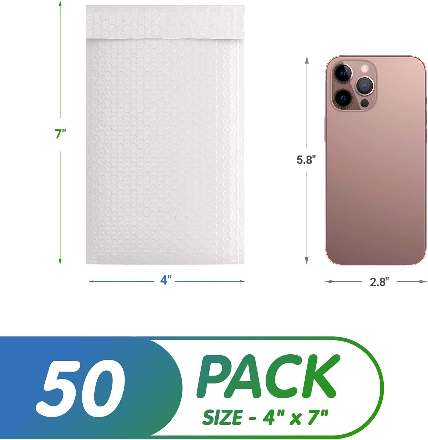 Poly Bubble Mailers 4 x 7, White Bubble Poly Mailers 50 Pack, Waterproof Padded Shipping Bags, Lightweight Padded Shipping Envelopes for Packaging, Cu