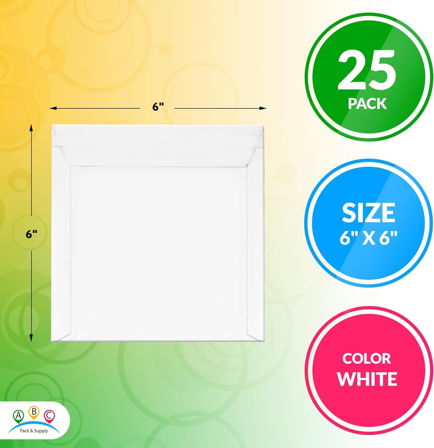 Rigid Mailers 6 x 6 Inch. Pack of 25 White Cardboard Envelopes with Sturdy Glue, Tear-Off Strip. Recyclable Rigid Cardboard Mailers. 550 GSM Stay Flat
