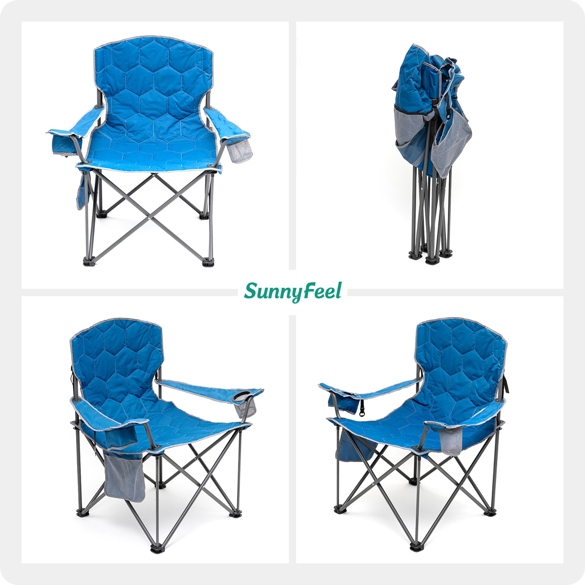 XXL Oversized Camping Chair Heavy Duty 500 LBS for Big Tall People Above 6'4 Padded Portable Folding Sports Lawn Chairs with Armrest Cup Holder & Pocket for Outdoor/Travel/Picnic/Camp