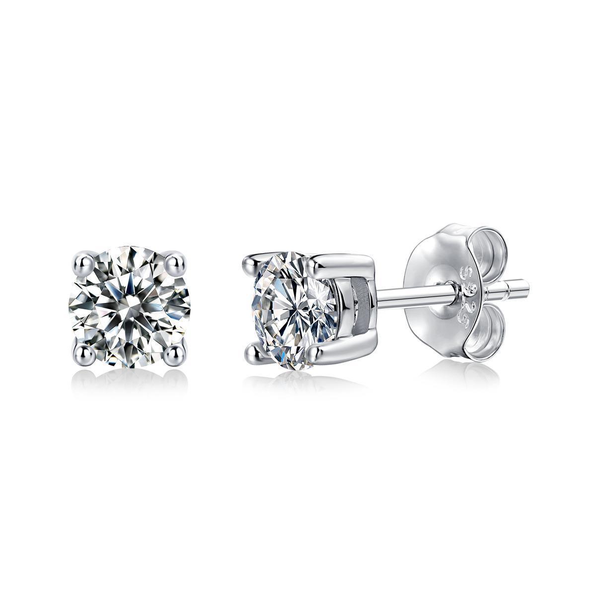 925 Sterling Silver 4 Prong Pure Brilliance Moissanite Stud Earrings Hypoallergenic