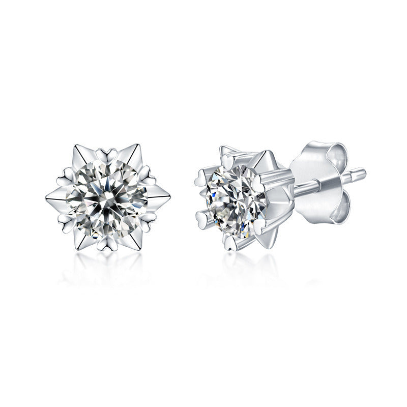 Moissanite Stud Earrings 925 Sterling Silver 0.5ct-1ct Diamonds VVS1 Clarity 6 Pointed Star Snowflake Wedding Earrings For Women Men With GRA Certificate Gift Box