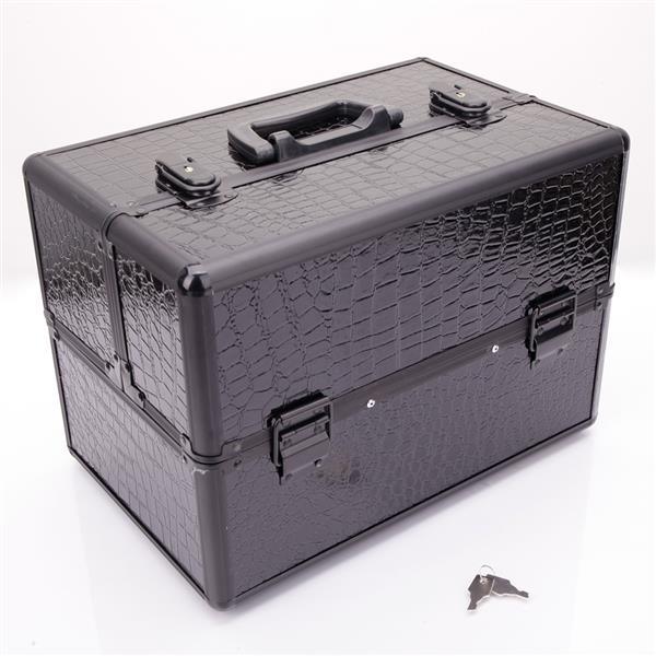 High-end Portable Foldable Inner Layers Cosmetics Storage Case Black