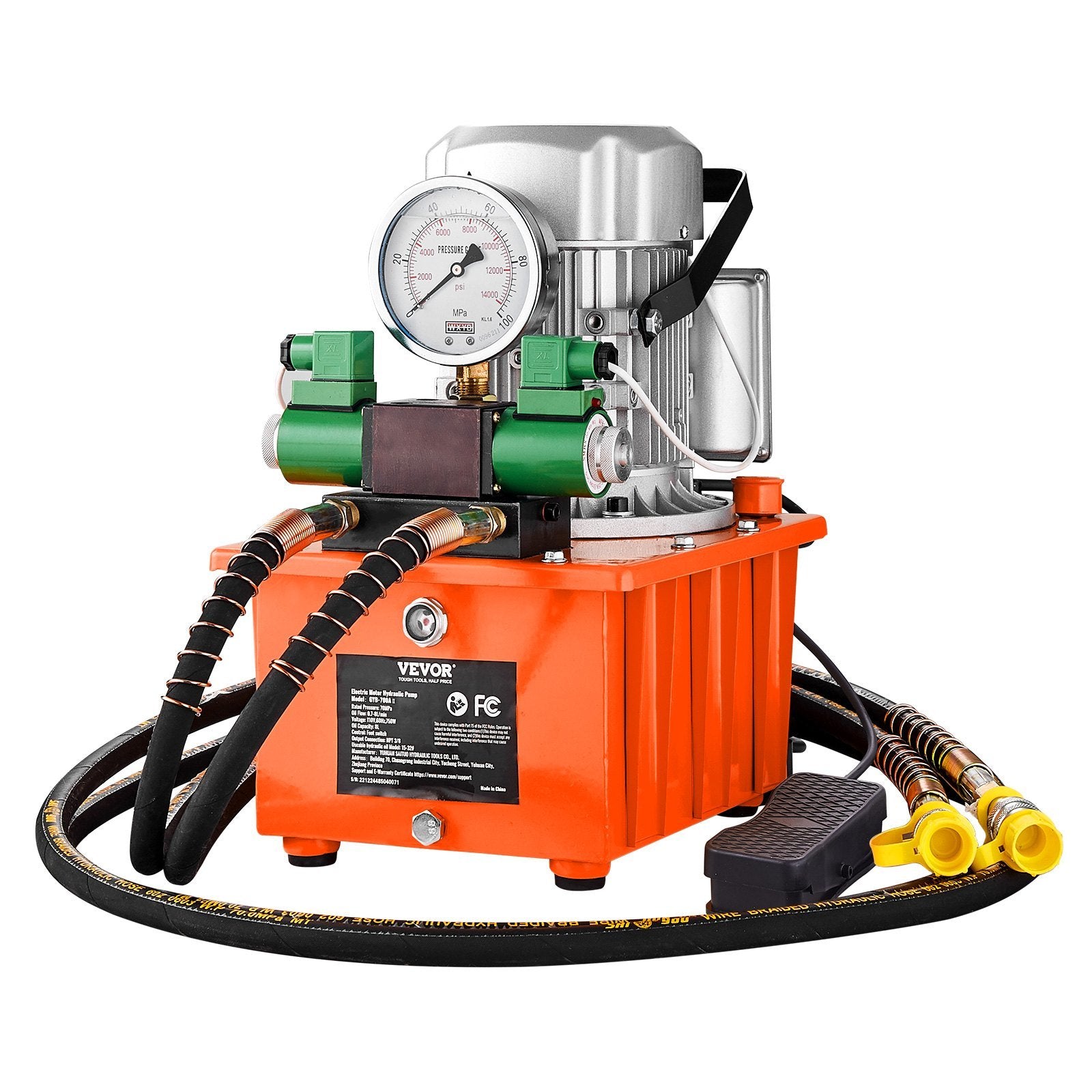 VEVOR Electric Hydraulic Pump, 10000 PSI 750W 110V 488 in³/8L Capacity, Double Acting Solenoid Valve, Electric Driven Hydraulic Pump Power Pack Unit w