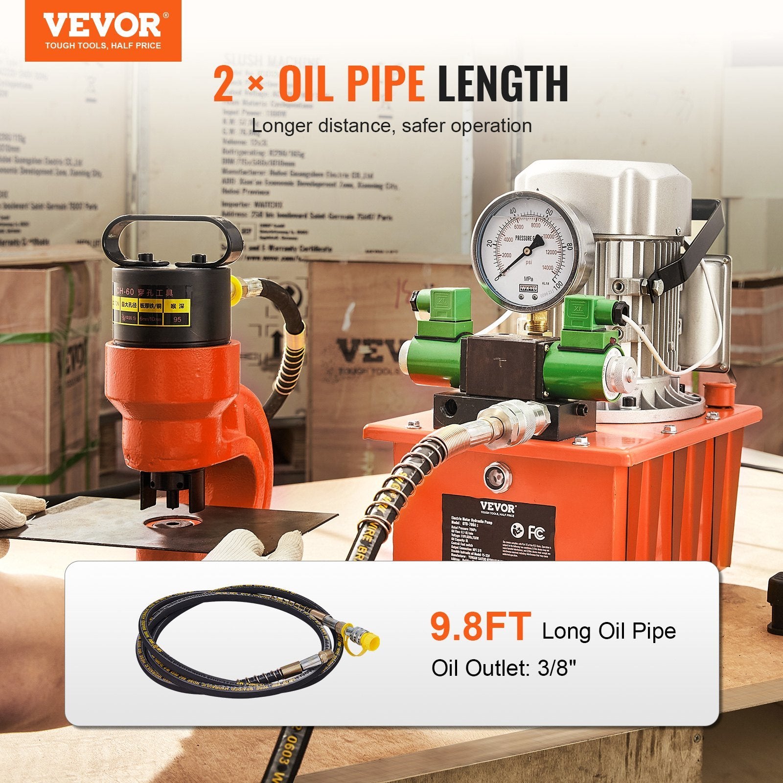 VEVOR Electric Hydraulic Pump, 10000 PSI 750W 110V 488 in³/8L Capacity, Double Acting Solenoid Valve, Electric Driven Hydraulic Pump Power Pack Unit w