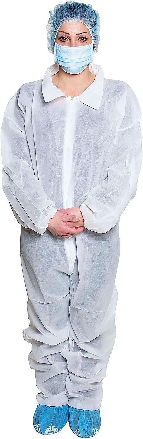 Dukal Disposable Coveralls 3X-Large. Pack of 5 White Hazmat Suits Disposable. Polypropylene Protective Suits. Painter Suits Disposable with Long Sleev