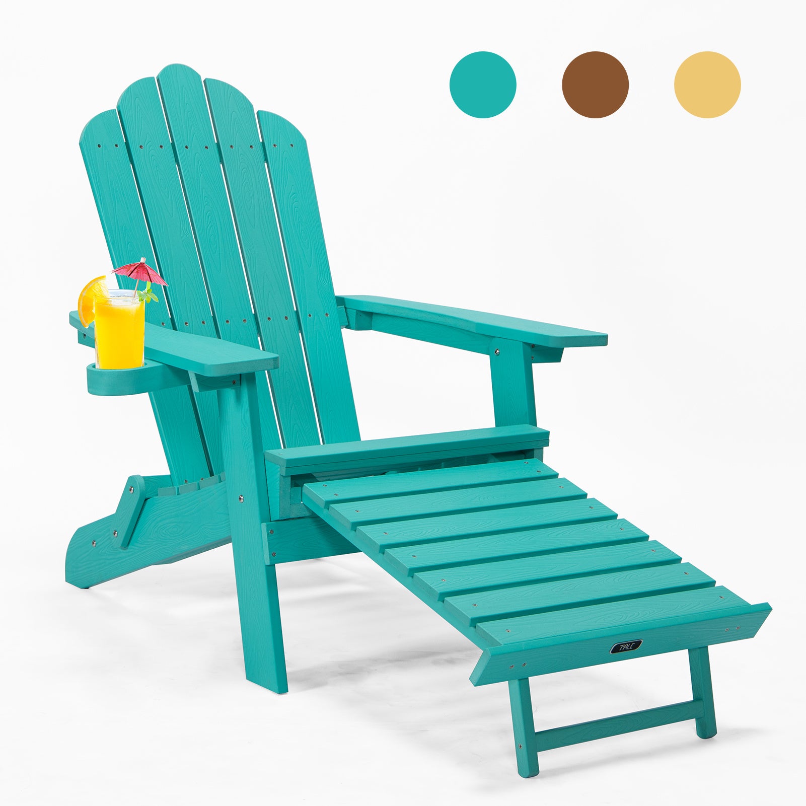 TALE Folding Adirondack Chair with Pullout Ottoman with Cup Holder, Oversized, Poly Lumber, for Patio Deck Garden, Backyard Furniture, Easy to Install,GREEN. Banned from selling on Amazon