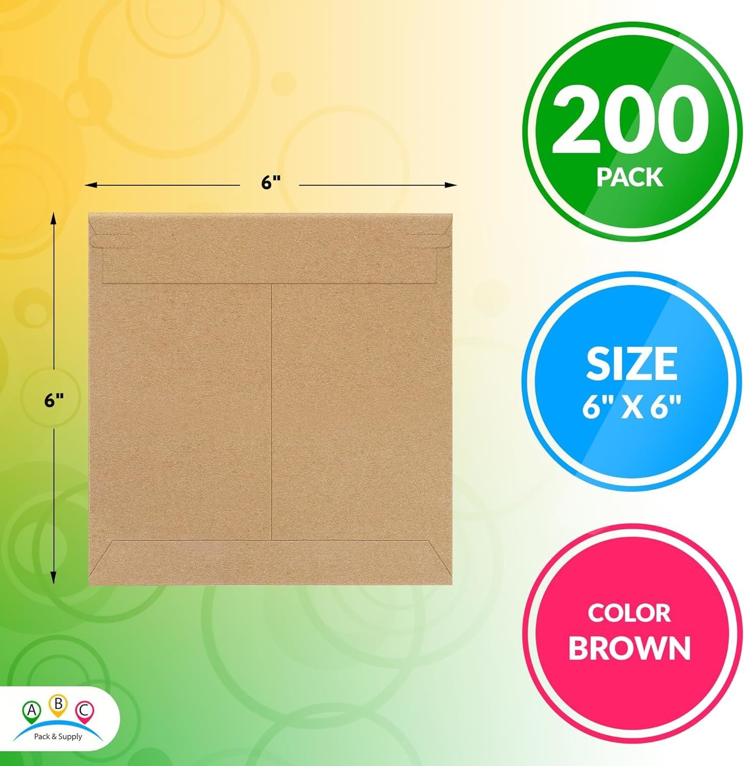 Rigid Mailers 6 x 6 Inch. Pack of 200 Brown Cardboard Envelopes with Sturdy Glue, Tear-Off Strip. Recyclable Rigid Cardboard Mailers. 550 GSM Stay Fla